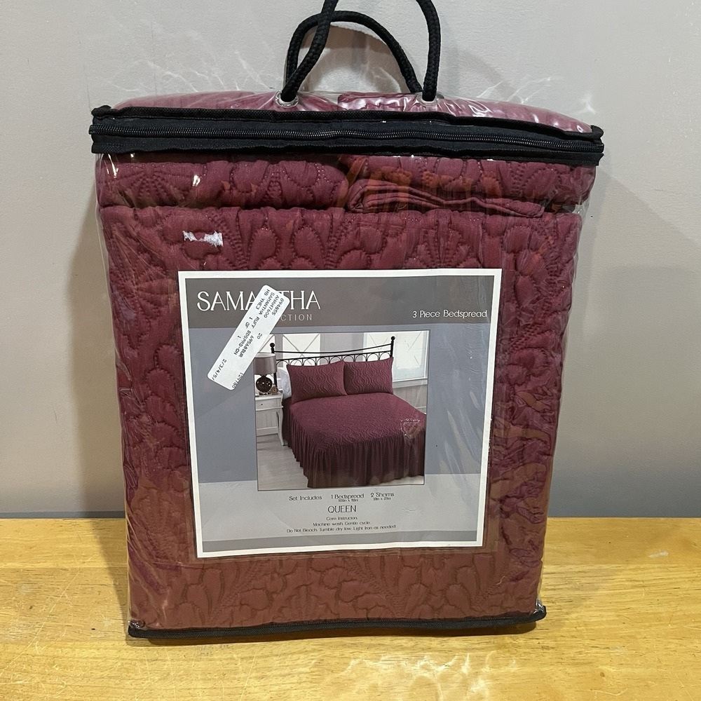Samantha Collection Burgundy Queen Size 3 Piece Bedspread‎ Set Quilted Maroon